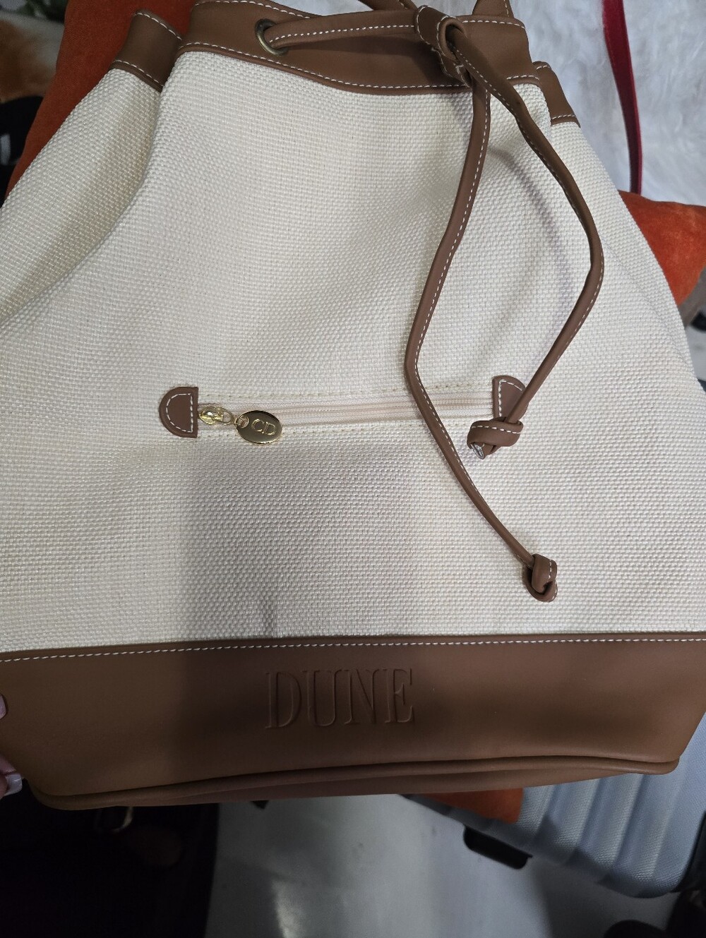 Dune Cream & Brown Canvas Drawstring Tote